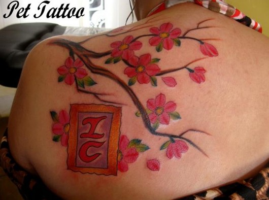 Cute Cherry Tattoo Designs: Cherry Blossom Tattoo on Shoulder for Girls