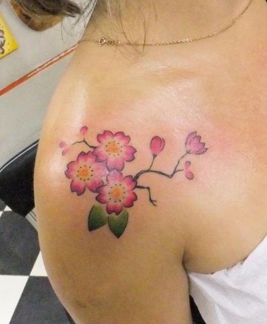 Cherry Tattoos Designs: Small cherry blossom tattoo on the shoulder