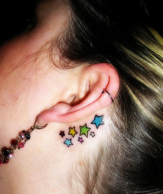 Star tattoos designs for girls: behind the ears tattoos ideas
