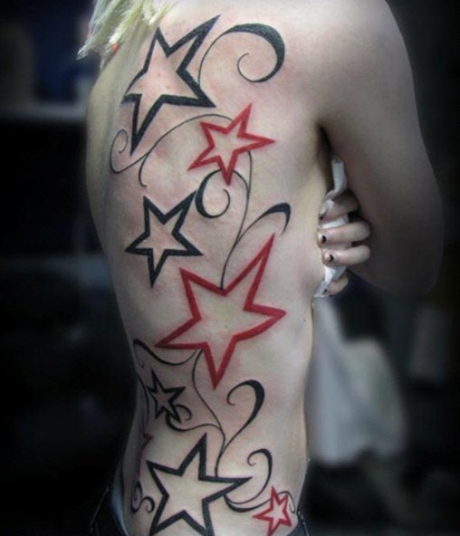 Flower star tattoo: side of the body tattoo design