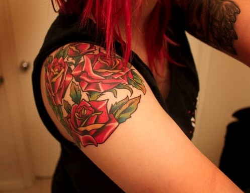 Rose tattoo for girls on the shoulder