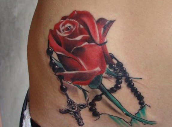 Rose and rosary tattoos
