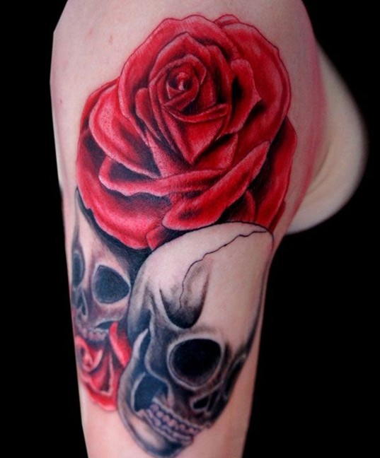 Rose and skull tattoos