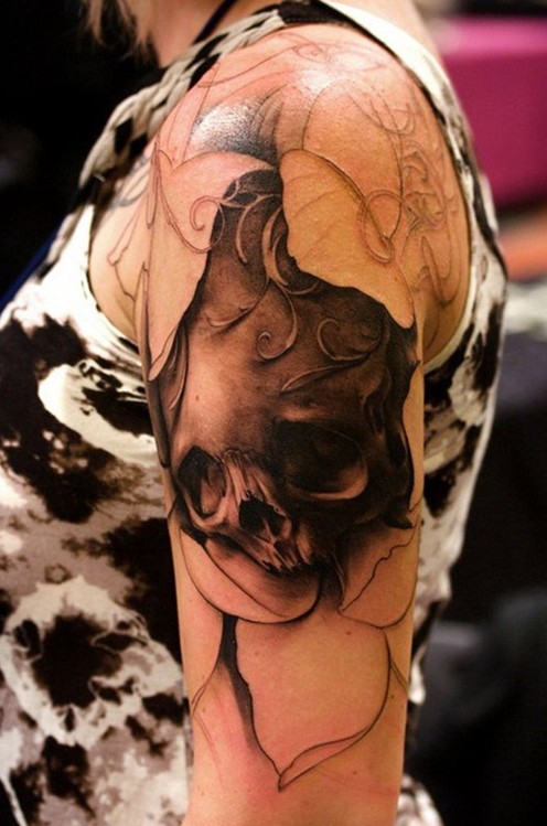 Half arm skull tattoo ideas for women