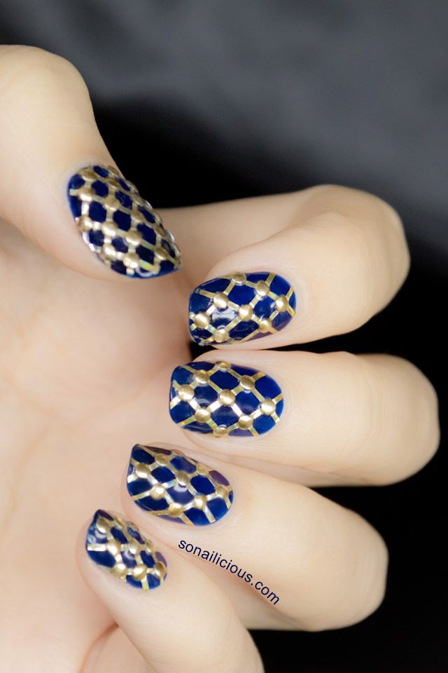 Blue and gold nails