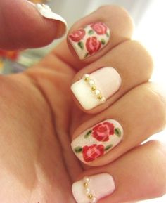 Beautifully decorated rose nail art design