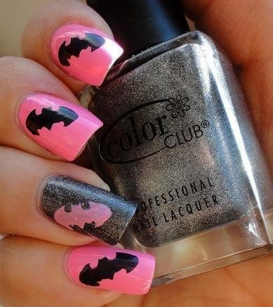 Light pink Batman nail art design