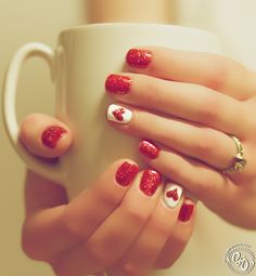Beautiful heart shaped red nails