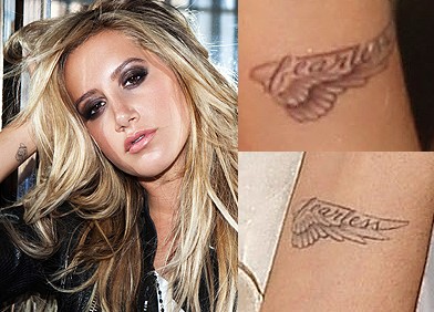 Ashley Tisdales tattoos - wrist wings