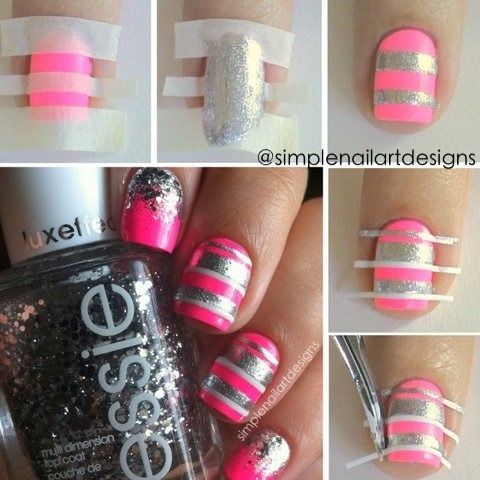 Pink and sliver strip nails