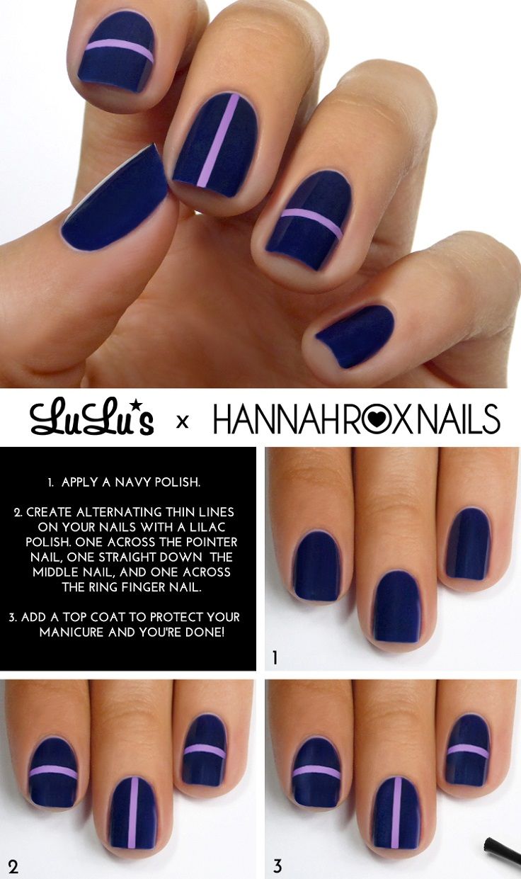 Blue stripe nails