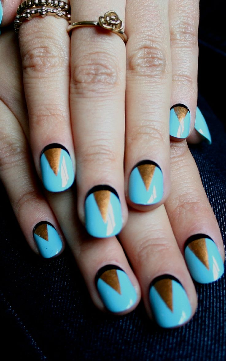 Blue and gold nails