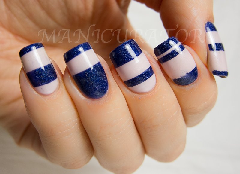 Blue striped nail art