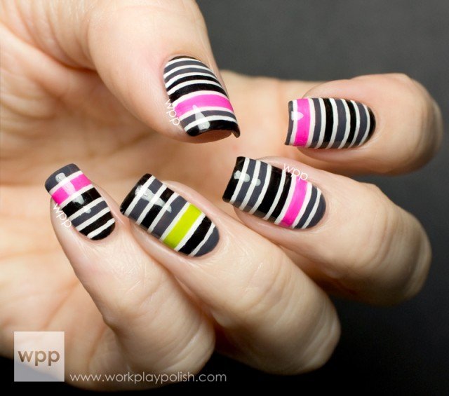 Colorful striped nail art