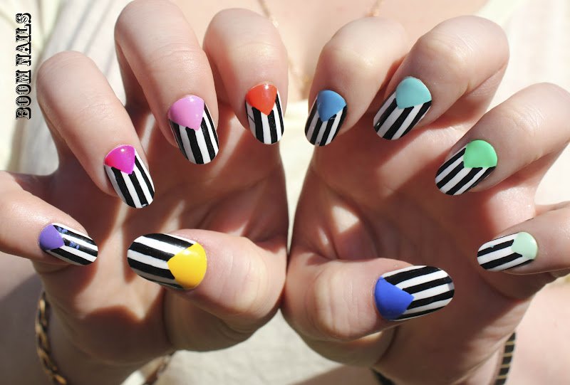 Colorful striped nail art