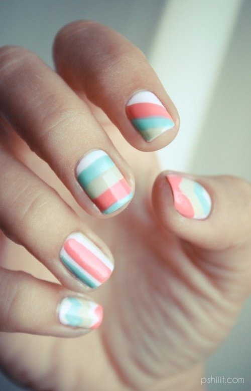 Pastel colored striped nail art