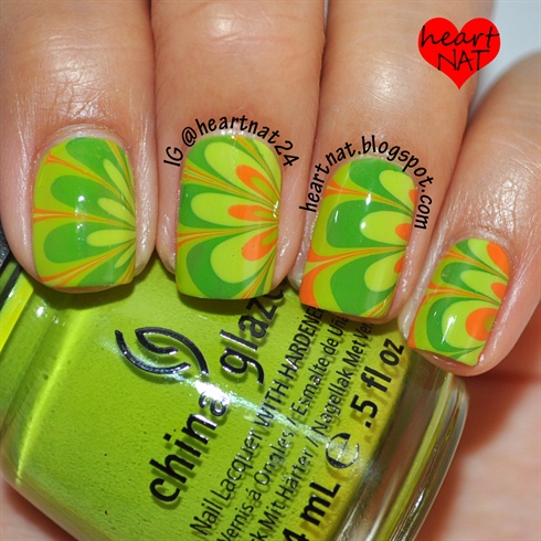 DIY green water marble nails