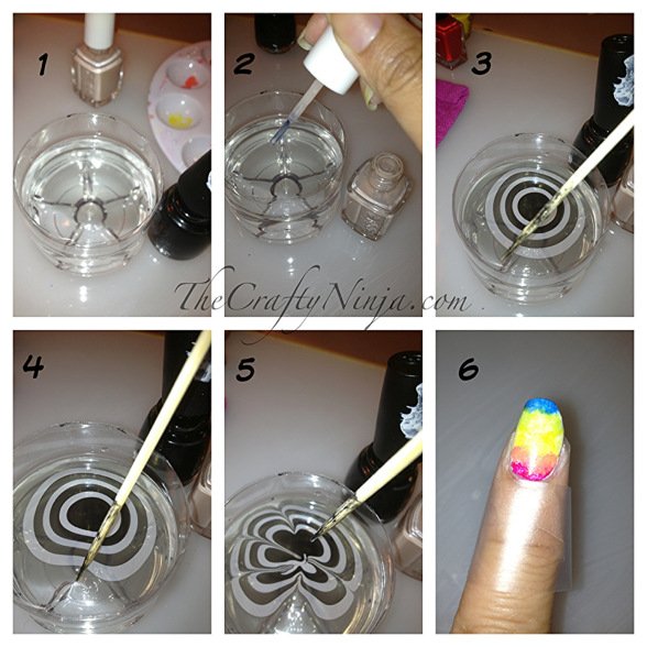 DIY colorful water marble nails