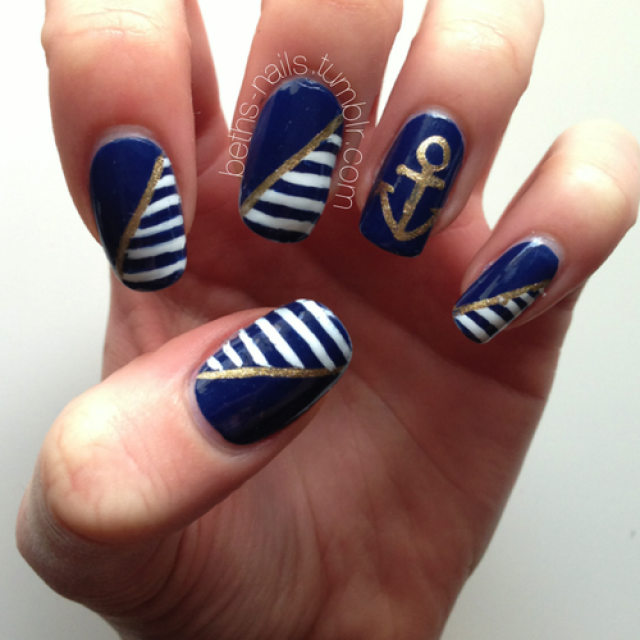 Blue nautical nail art