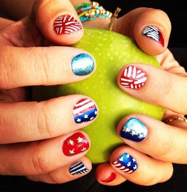 Nail design inspired by the American flag