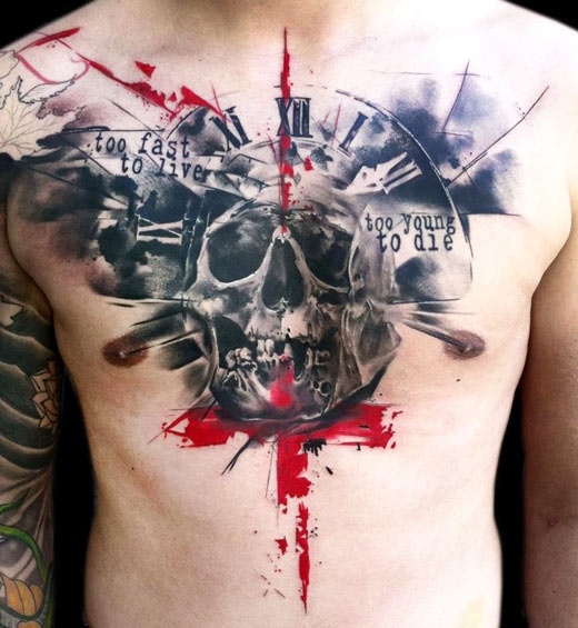 Chest skull tattoo