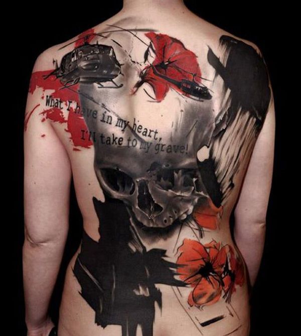 Skull back tattoo