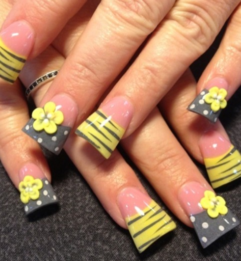 3D yellow flower nails