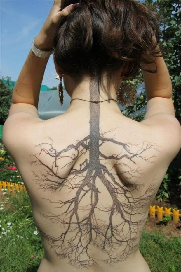 Reverse tree tattoo on the back