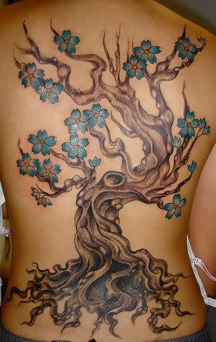 Cherry tree tattoo on the back