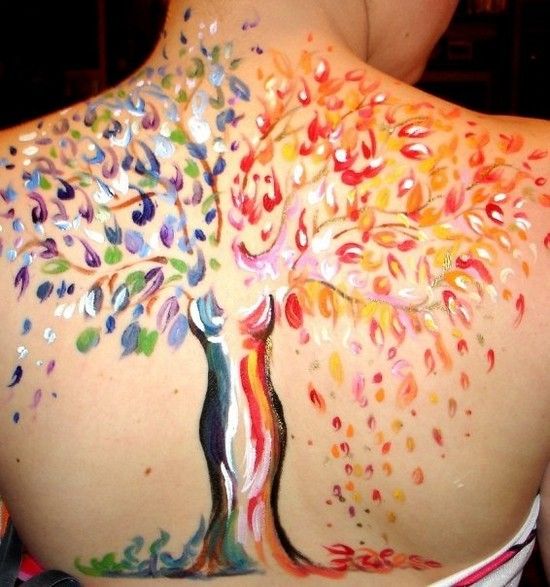Colorful tree tattoo on the back