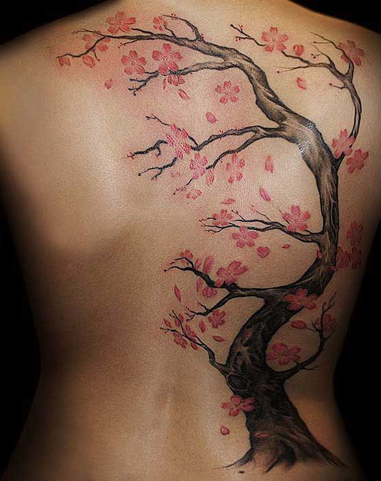 Cherry blossom tattoo on the back