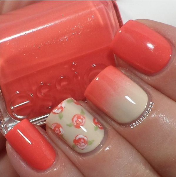 Flower coral nails