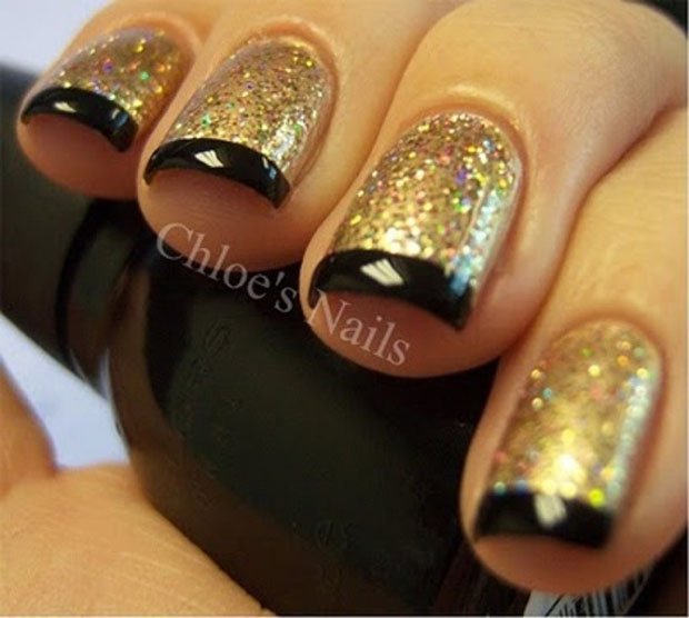 Glittery golden nails art design