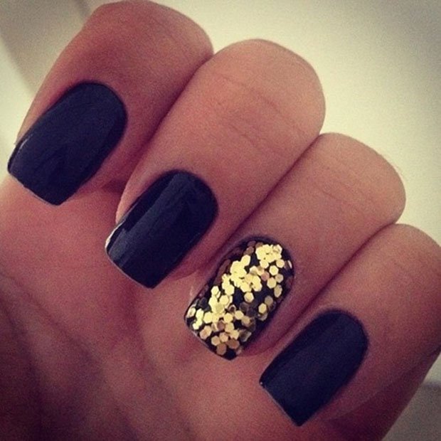 Black and golden nail art design