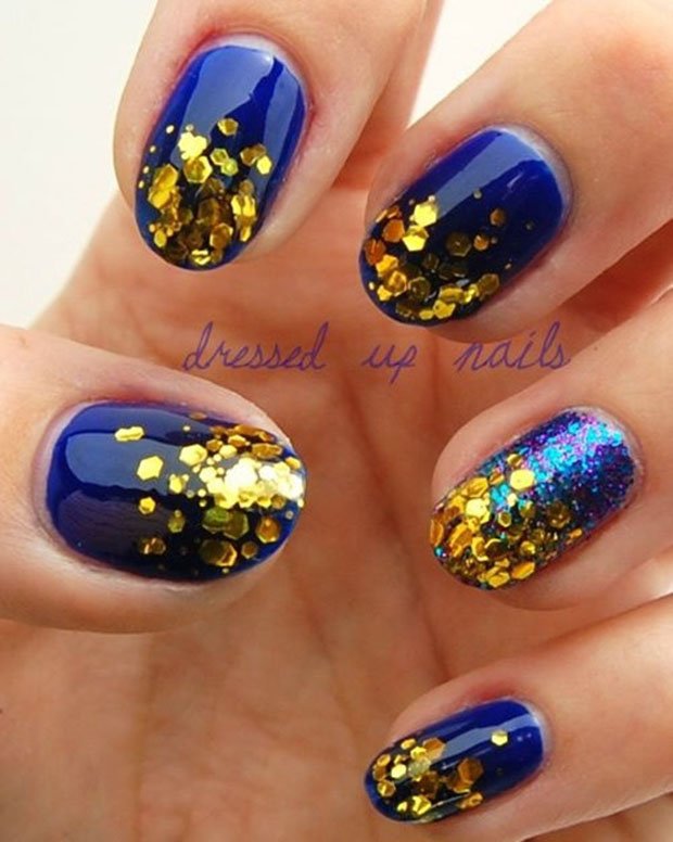 Blue and gold nails art design