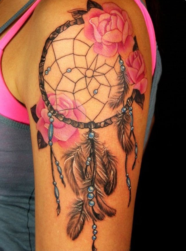 Dreamcatcher tattoo on the shoulder