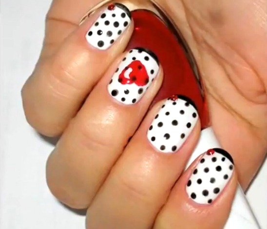 Dotted heart nail designs