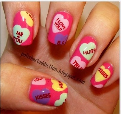 Colorful heart nail designs