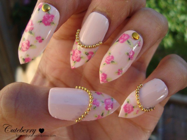 Pink flower nail design