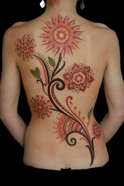 Sun flower back tattoo