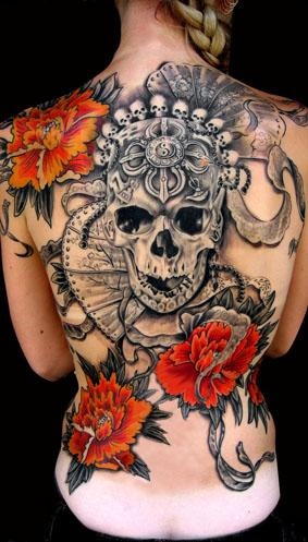 Skull back tattoo