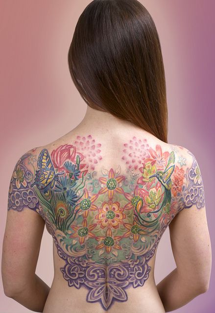 Colorful back tattoo