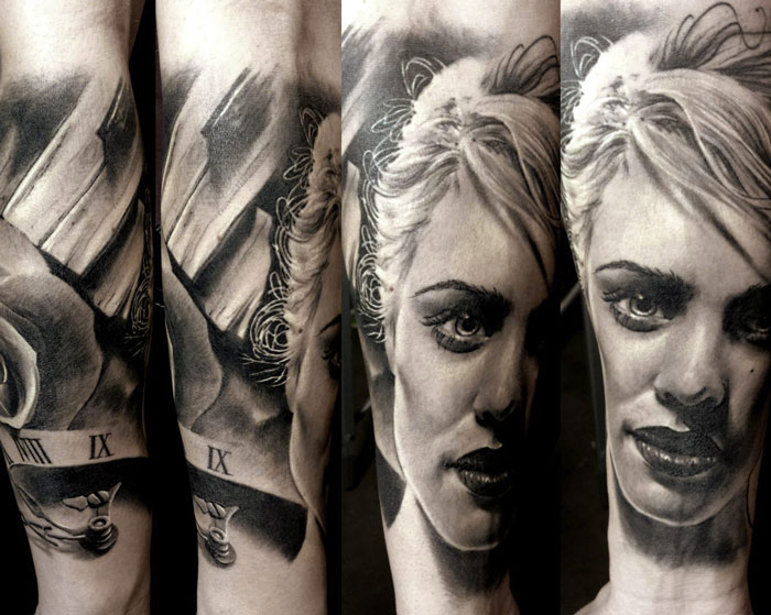 Arm tattoo with a portrait