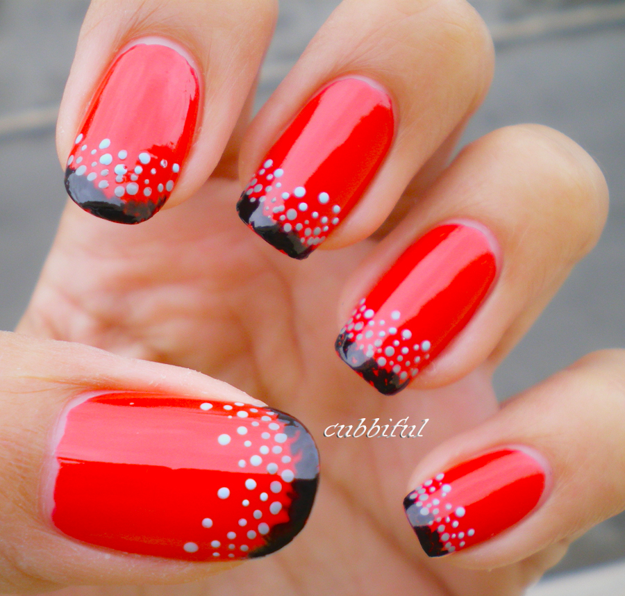 Red and black nails with dots