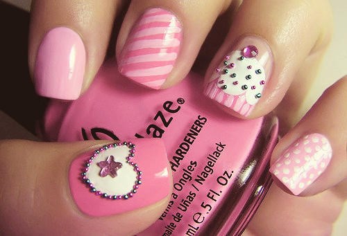 Beautiful pink mismatched nail designs