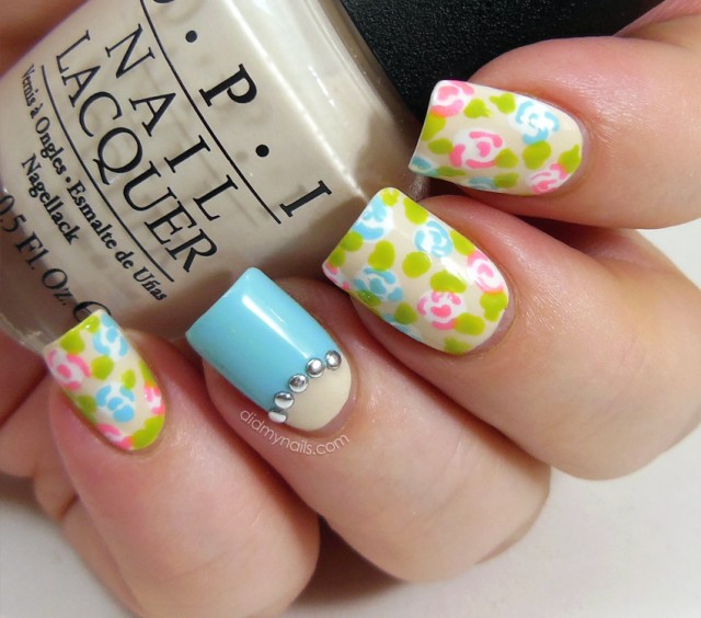 Pastel colored flower nail design