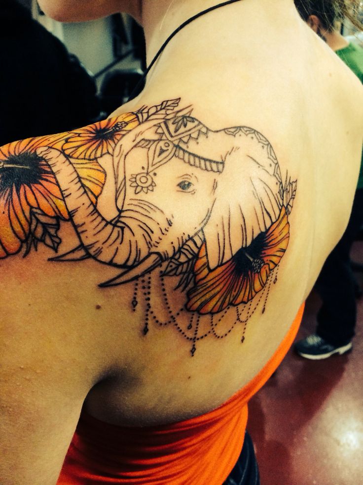 Elephant tattoo on the shoulder