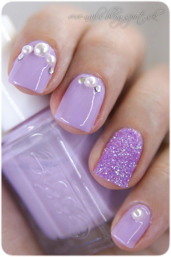 Purple embellished gemstone nails