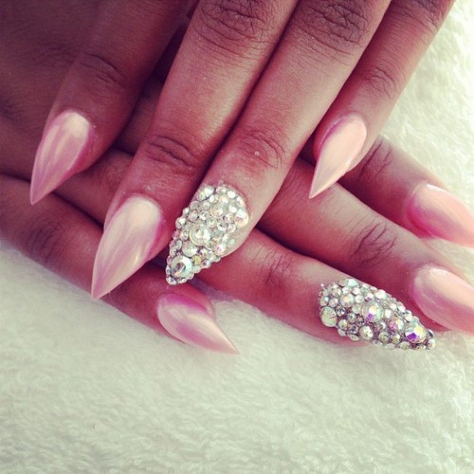 Pink decorated gemstone nails