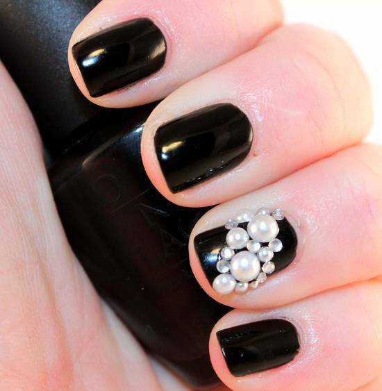 Black decorated gemstone nails